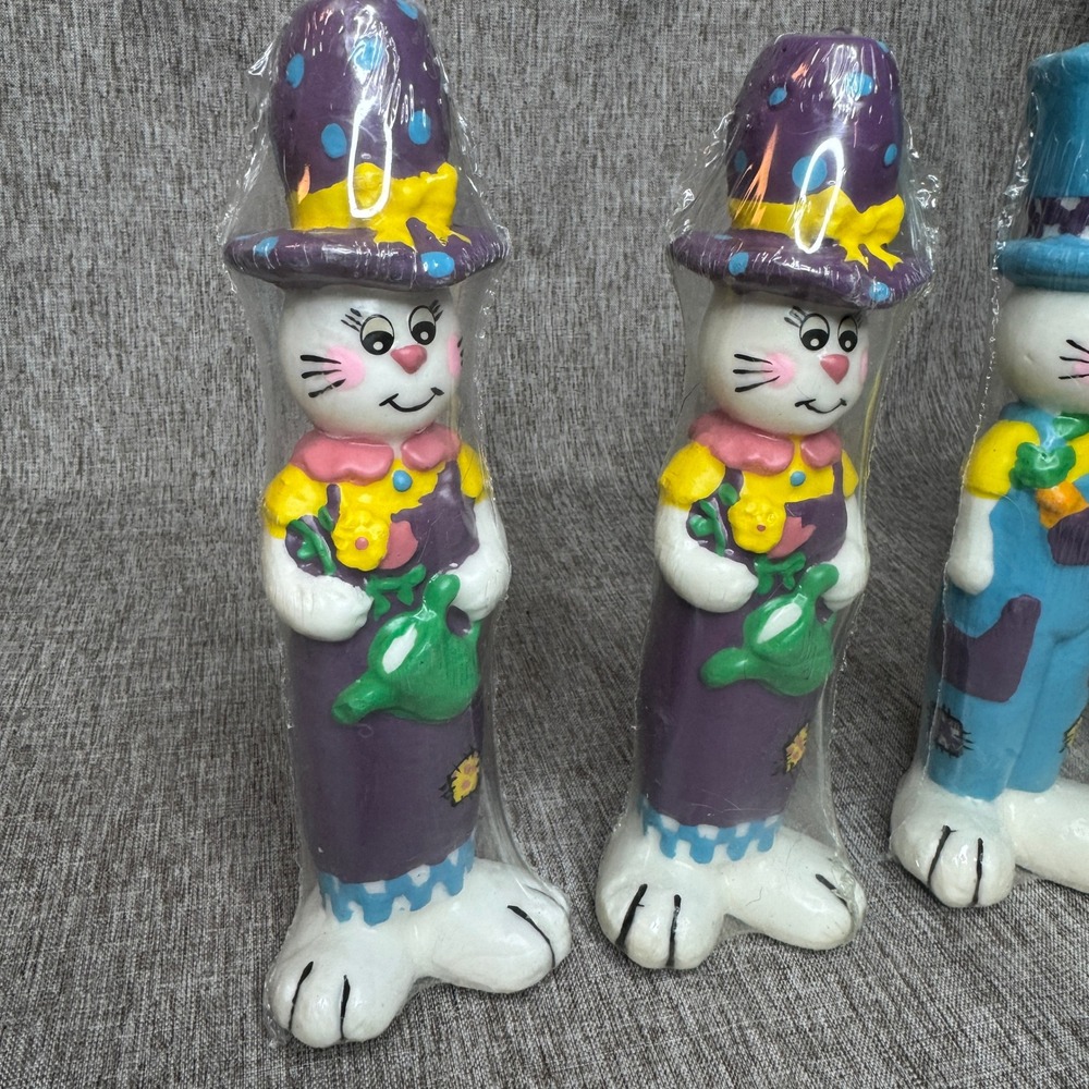 Vintage 1997 Accent International Easter Bunny Candles Set of 4 Purple Blue Wax - Picture 3 of 7